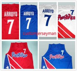 Team Puerto Rico7 Carlos Arroyo basketball jerseys white red blue Mens Stitched Custom made size S5XL8327875