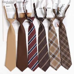 Neck Ties Tie Academy Style Female Lazy No Knot Brown Stripe Decoration Wine Red dk Shirt Male CasualQ