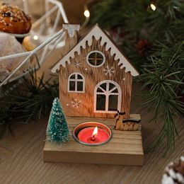 Candle Holders Christmas Holder Wooden Santa Claus Elk Xmas Candlesticker Ornament Dinning Table Desktop Navidad Year Home Party