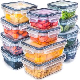 Storage Bottles 12Pack BPA Free Airtight Leak Proof Easy Snap Lock Plastic Food Container Set Jars With Lids