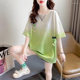 Women's T Shirts Clothing Tie Dye Gradient Print Harajuku Streetwear Oversized Y2K T-shirts Summer Trendy Short Sleeve Simple Tunic Tops