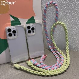 Crossbody Braided Necklace Lanyard Transparent Case For iPhone 14 11 12 13 15 Pro Max Mini XS XR X 8 7 Plus SE Hard Bumper Cover