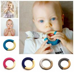 Handmade Natural Wooden Crochet Baby Infant Kids Teether Teething Ring Gift Toy Infant Wood Ring Teethers OOA39276876093