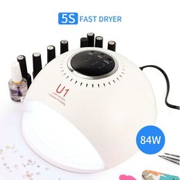 84W Smart UV LED Nail Dryer Lamp 5S Fast Drying 42PCS LEDs Nails Gel Polish Curing Manicure Machine 240401