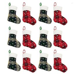 Christmas Decorations Stocking Xmas Ornament-Plaid Snowflakes Printed Stand Hanger Kitchen Silverware Holder Knives Pocket