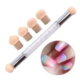 1Pc Double-ended Gradient Shading Dotting Painting Pen Sponge Head Rhinestone Handle Gradient Shading Manicure Nail Art dyed Too