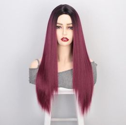 Queens Wigs For Women Straight Long Synthetic Wig Ombre Purple Red Pink Ginger Cosplay Ladies17622776