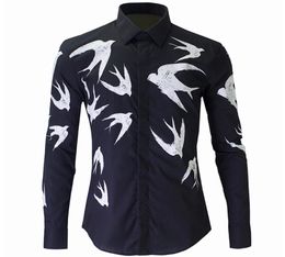 New Black Shirt Men Chemise Homme 2021 Fashion Swallow Printed Slim Fit Long Sleeve Mens Dress Shirts Casual Cotton Shirt5073495
