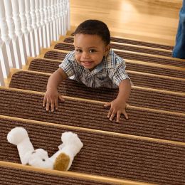 Self Adhesive Stair Tread Carpet Mats Solid Striped Anti-Skid Step Floor Carpet Washable Non-slip Stair Protector Carpet for Kid