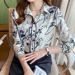 Women's Blouses 2024 Spring Summer Fashion Printing Ladies Shirts Women Button-Down Long Sleeve Female Tops Blusas