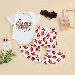 Clothing Sets Toddler Baby Girl Outfits Short Sleeve Leopard Letter Print Romper Pants Headband Set 3Pcs Fall Clothes