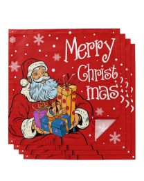 Merry Christmas Santa Claus Gift Table Napkins Cloth Set Handkerchief Wedding Party Placemat Xmas Banquet Tea Napkins