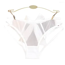 Women's Panties Women See Through Mesh Briefs Ladies Transparent Underwear Hollow Out Underpants Erotic Lingerie Bow Porno