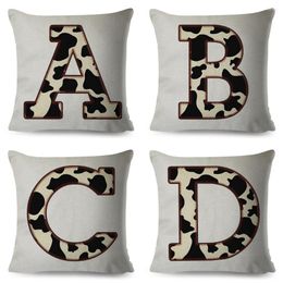 Pillow A-Z Cow Pattern Cover For Sofa Home Car Children Room Decor Geometric Letter Pillowcase Polyester Case 45x45cm