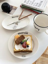 Plates Korean Style Letters Ceramic Dessert Plate Ins Chic Cafe Afternoon Dishes Home Fruit Dish Pasta Platter Oval