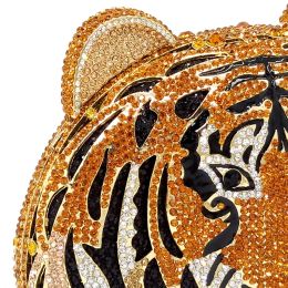 Boutique De FGG (in stock) Tiger Head Women Clutch Purses Party Dinner Rhinestone Handbags Crystal Evening Minaudiere Bags