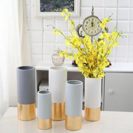 Vases Nordic Mediterranean Minimalist Modern Ceramic Vase Living Room White Grey Home Decoration Flower Arranging Device Set Of Three