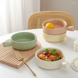 Bowls Baking Bowl With Handle Oven Baked Rice Nordic Ceramic Instant Noodles Fruit Salad Home Creative Cutlery