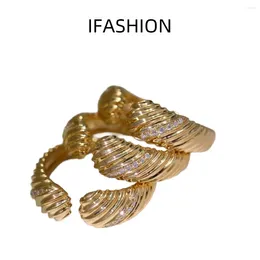 Cluster Rings IFASHION Trendy French For Women Au750 18K Yellow Gold Braid Twisted Chunky Ring Female Jewellery Party Gifts