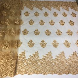 Latest Cheap Gold French Lace Fabric 2023 High Quality African Lace Fabric With Beads And Stones Nigerian Wed Lace Fabric PPP03A