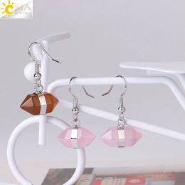 CSJA Healing Crystals Earrings for Women Natural Stone Quartz Earrings Hexagonal Double Statement Jewelry 2022 Amethysts G986