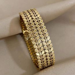 Bangle ALLYES Multilyaer Leaves Chunky Bracelet For Women Exquisite Stainless Steel Gold Plated Bangles Bracelets Waterproof Jewelry