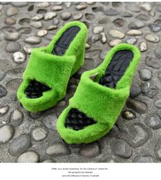 Slippers New Fur Slider Womens Wedge High Heels Fashion Outdoor Full Matching Shoes Slide H240409 YKR9