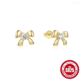 Stud Earrings 925 Sterling Silver Zircon Bow Campus Gathering Elegant Luxury Jewellery 2024 Trend Minimalist Accessories Gift