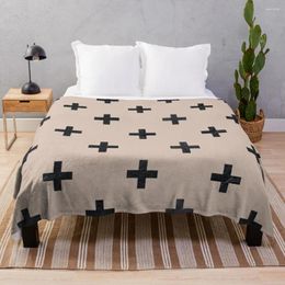 Blankets Beige And Black Textured Swiss Cross Pattern Luxury For Sofa Fresh Fabric Throw Blanket