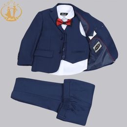 Nimble Spring Autumn Formal Boys Suits for Weddings Children Party Host Costume 3Pcs Blue Blazer Vest Pants Wholesale Clothing 240328