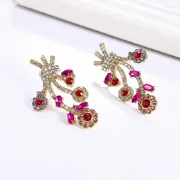 Dangle Earrings Colour Pink Flower Bouquet Geometric Golden Metal Circle Hoop Earring For Women Travel Jewellery Accessories