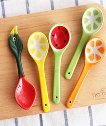 Ceramic Coffee Stirring Spoon Korean Style Household Tableware Dessert Watermelon Lemon Pineapple Fruit Design Ceramic Spoon2770132