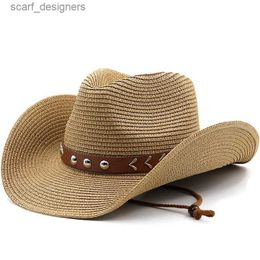 Wide Brim Hats Bucket Hats New Men Womens Summer cool fashion west cowboy Straw Hat Panamas UV Protection Sun Visor Seaside Beach Hat Tide Summer Hats Y240409