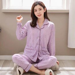 Home Clothing 2024 Autumn Winter Cotton Pajama Sets For Women Long Sleeve Pyjama Girls Cute Cartoon Print Indoor Lounge Homewear