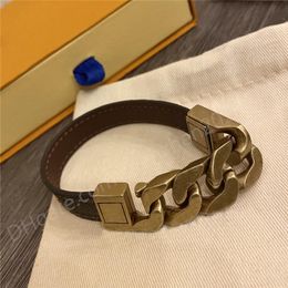 Party Favor Classic Fashion Brown Black PU Leather Letter Bracelet with Gift Box Rough Cutout Chain Charm Bracelets4251108