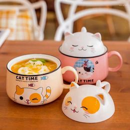 Bowls Ceramics Instant Noodle Bowl With Lid Spoon Creativity High Capacity Dorm Room Student Office Super Large Bow Ceramic