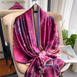 Scarves Spring Scarf Womens Luxury Design Scarf Silk Smooth Scarf Soft Muslim Headband Shawl Beach 85x180cm240409K3CG