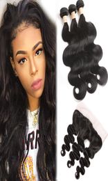 Indian Human Hair Wefts With Closure 3 Bundles With 13X4 Lace Frontal Body Wave Mink Hair Extensions With 13 By 4 Frontal Pre Pluc8941041
