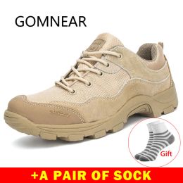 Boots Gomnear Outdoor Men Hiking Shoes Waterproof Breathable Tactical Combat Army Boots Desert Training Sneaker Trekking Shoes Leather