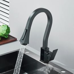 Matte Black Pull Out Kitchen Sink Faucet Temperature Digital Display Four Model Stream Sprayer Nozzle Hot Cold Wate Mixer Tap