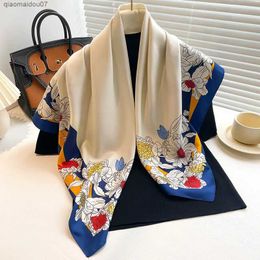 Shawls Luxury womens 90x90CM new twill silk square scarf shawl with fashionable print design summer high-quality womens sunscreen towelL2404