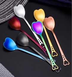 Colorful Heart Shape Stainless Steel Coffee Spoon Dessert Sugar Stirring Spoon Ice Cream yogurt Honey Spoon Kitchen Ship9515374