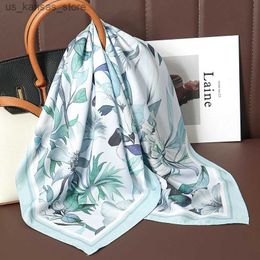 Scarves 2023 Fashion Luxury Brand Satin Square Scarf Print Hair Ribbon Scarf for Women Neckerchief Bandana Print Printing Shawl Headband240409