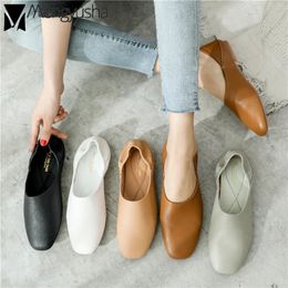 Ladies Flats ballerinas soft leather moccasins slip on retro grandma shoes spring summer driving woman mules slippers 240329