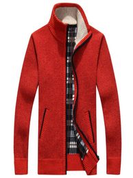 Fashion Men Cardigan Sweaters Autumn Winter Warm Cashmere Wool Zipper Cardigan Casual cotton Knitwear Plus Size RED beige Handsom3855959
