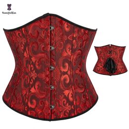 Floral Gothic Underbust Corset For Women Plus Size S To 6XL Waist Cincher Slimming Belt Lace Up Boned Chest Binder Shapers