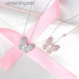 Top Luxury Fine Women Designer Necklace Butterfly Necklace S925 Sterling Silver Green Pink Girl Heart Sisters Necklace Super Designer High Quality Choker Necklace