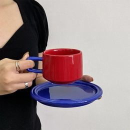 Mugs Mediaeval Luxury Coffee Cups With Contrasting Colours Ceramic And Saucers