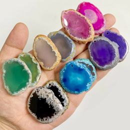 Irregular Agates Slices Pendant Top Drilled Natural Flat Agates Stone Slice Charms for Jewelry Making DIY Necklace 25-35x40-55mm