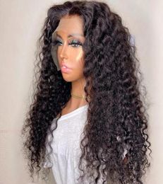 180density Glueless Kinky Curly Lace Front Wigs For Black Women Bundles With Closure Heat Resistant Fibre Daily 26inch Long42034585591216